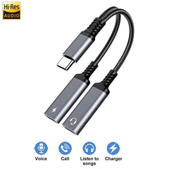 60W PD Fast Charger Cable 2 in 1 USB C Splitter Type C Headphones Jack Audio Adapter For Samsung S24 Xiaomi Huawei iPhone 15 16