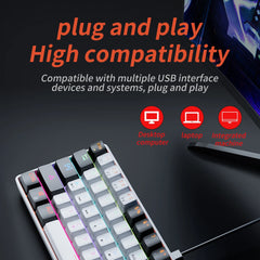 لوحة مفاتيح ميكانيكية للألعاب MUCAI MK61 بإضاءة خلفية RGB و61 مفتاحًا ومفتاح أحمر وكابل سلكي قابل للفصل وواجهة USB قابلة للتبديل السريع