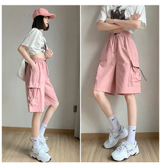 Sweet Cool Sle Women's Workwear orts Summer Thin American Qui Dry Casual Wide Leg Five-Quarter Loose Straight Cut Pants