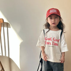 2024 Summer Fashion Loose Girl Children Letter Print T-shirt Boy Baby Cotton Short Sleeve Tees Kid Casual Tops Toddler Clothes