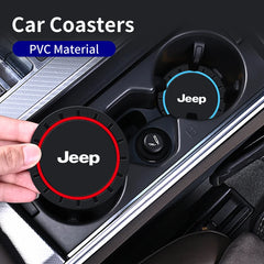 2PCS Car Coasters Water Cup Slots Non-Slip Mat Waterproof Cup Pad For Jeep Renegade Compass Grand Cherokee Wrangler JK Commander