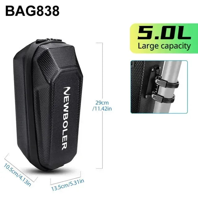 Black 5L scooter front bag with top strap and NEWBOLER logo