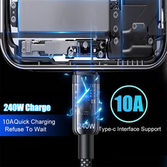 240W Fast Charging Cable USB To TypeC High Speed Data Transfer Antibreak Data Line for Samsung IPhone Xiaomi HUAWEI Macbook IPad
