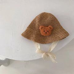 Fashion Lace Baby Hat Summer Straw Bow Baby Girl Cap Beach Children Panama Hat Princess Baby Hats and Caps for Kids 1PC