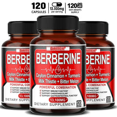 Daitea Berberine Capsules - Ceylon Cinnamon + Turmeric + Bitter Melon Extract - Cardiovascular and Digestive Health Non-GMO