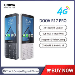 UNIWA DOOV R17 Pro Smart Touch Screen 4G Mobile Phone Whatsapp Android 13 Keypad Phones 3.54" 4GB 64GB 2300mAh Hebrew keyboard