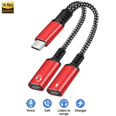 60W PD Fast Charger Cable 2 in 1 USB C Splitter Type C Headphones Jack Audio Adapter For Samsung S24 Xiaomi Huawei iPhone 15 16