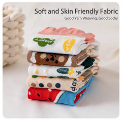 3 Pairs of Women's Four-season Mid-tube Fruit Letter Slogan Bear Cute and Sweet Girl Fashion Cotton Five-toe Socks