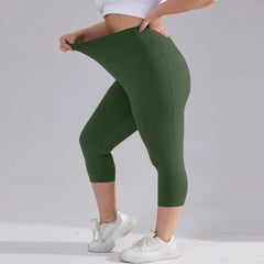Plus size yoga pants for women Leggings fitness tummy tuck butt lift slim yoga pants with pocket summer sports cropped trousers