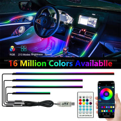 أضواء محيطية للسيارة 110 سم مع خاصية التحكم بالتطبيق، إضاءة محيطية LED RGB داخلية، إضاءة جو سيمفونية، شرائط أكريليك، ديكور لوحة القيادة، فتحة السقف