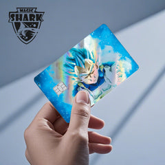 ملصق بطاقة الائتمان والخصم بالليزر ثلاثي الأبعاد اللامع الرائع من Magic Shark Dragons Balls Goku Vegeta، غطاء أمامي
