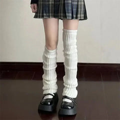 42/52/72cm Leg Warmers Lolita Socks Y2K Knitted Warm Foot Cover White Black Warmer Lady Autumn Winter Crochet Sock Boot Cuffs