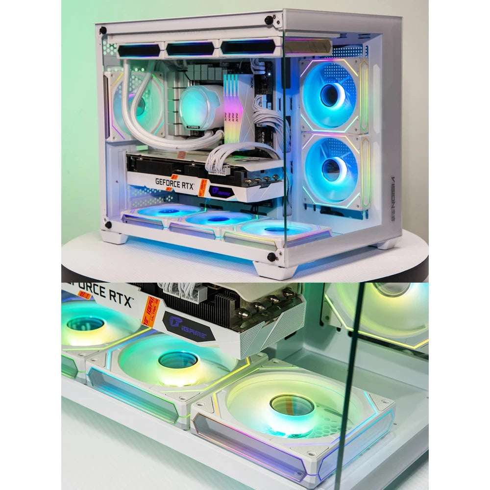 Jungle Leopard Prism 6 Pro ARGB PC Case Fan 120mm 3-sided Infinite Mirror 5V 3PIN Motherboard Lighting Sync 4PIN PWM