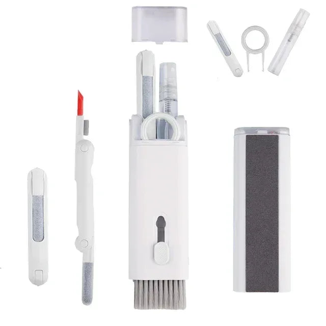 White keyboard cleaning kit: brush pen and sponge pad in case
