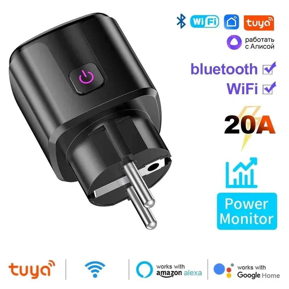 Tuya Smart EU Plug WiFi+Bluetooth 20A Socket With Power Monitoring Timer Child Lock Outlet Google Home Alice SmartThings Alexa - Mumzar
