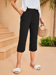 Plus Size 1XL-5XL Women Fashion  Casual Straight Leg Pants for Women Casual Solid Color Woven Fabric with Pockets Pants