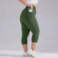 Plus size yoga pants for women Leggings fitness tummy tuck butt lift slim yoga pants with pocket summer sports cropped trousers