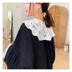 Women Shrugs Lace Hollow Out Female Summer Casual All-match Shawls Simple Scarf-collar Sleeveless Knitted Tops Korean Style Chic