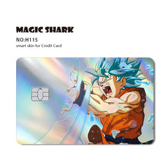 ملصق بطاقة الائتمان والخصم بالليزر ثلاثي الأبعاد اللامع الرائع من Magic Shark Dragons Balls Goku Vegeta، غطاء أمامي