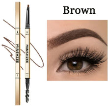 Double-ended eyebrow pencil in brown with fine tip and spoolie brush