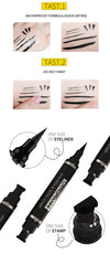 Dual-Ended Stamp Eyeliner Pen, 2-in-1 Waterproof and Smudge-Proof Black Eyeliner with Triangular Tip, Long-Lasting Precision