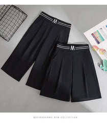High Waist Straight Leg Elastic Women's Seven-Foot Pants Casual Outdoor Wear Summer Slimming Spor Wide Leg orts