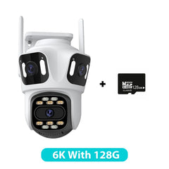 كاميرا IP خارجية ثلاثية العدسات PTZ بدقة 6K عالية الدقة وكاميرا أمان ثلاثية الشاشات مزودة بخاصية WiFi وتتبع تلقائي وكاميرا CCTV لاسلكية مزدوجة العدسات بدقة 4K iCsee
