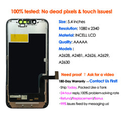 High quality AAA incell LCD For iPhone 13 mini Display Touch 13mini Screen Replacement Digitizer Assembly Repair parts Wholesale