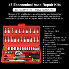 46pcs/53pcs Car Repair Tool Kit 1/4-Inch Socket Set Car Repair Tool Ratchet Torque Wrench Combo Auto Repairing Set Mechanic Tool