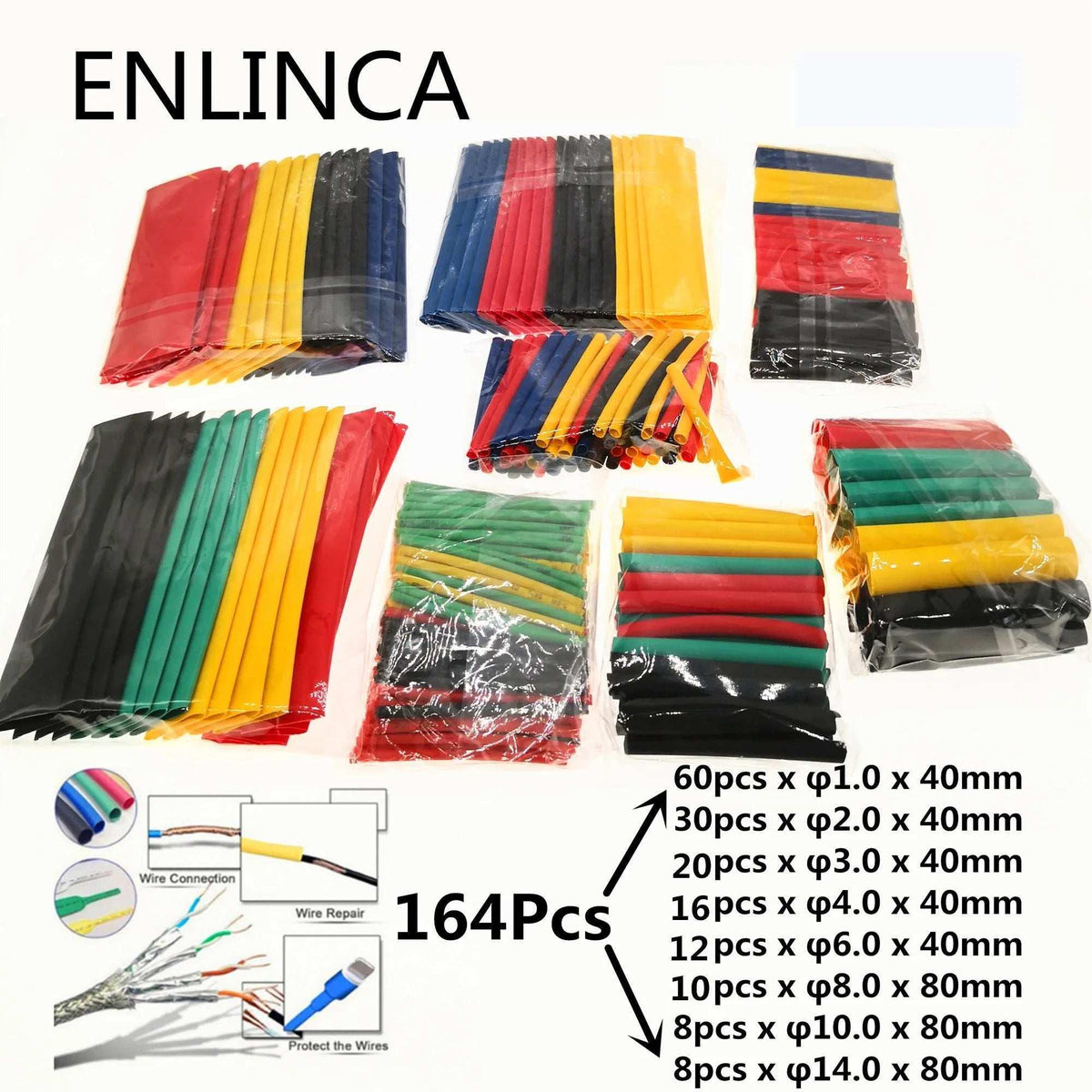 Heat shrink tubing kit, 164pcs assorted colored heat shrink sleeves