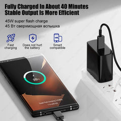 كابل USB PD 45W لهاتف Samsung Galaxy S24 S23 S22 S21 Ultra Plus A53 A54 5G كابل شحن سريع USB C تاريخ الشحن ملحقات الأسلاك