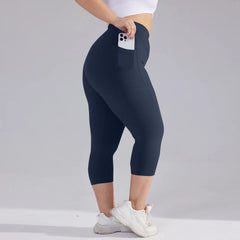 Plus size yoga pants for women Leggings fitness tummy tuck butt lift slim yoga pants with pocket summer sports cropped trousers