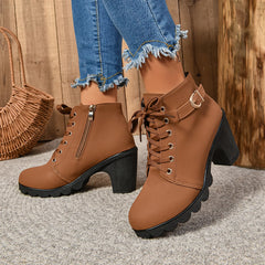 2024Women High Heel Ankle Boots Autumn Winter Booties Woman Fashion New Lady Shoes Brown Black Short Boot Female Botas De Mujer