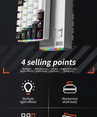 MUCAI MK61 RGB Backlit Gaming Mechanical Keyboard 61-Key Red Switch Wired Detachable Cable USB Interface Hot Swappable
