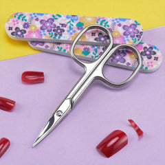 Extra Fine Curved Eyebrow scissors Professional Manicure Tool, Durable Stainless Steel with Precision Secondary Blade