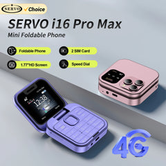 هاتف محمول جديد SERVO i16 Pro Max صغير الحجم قابل للطي، شبكة 4G، شريحتي اتصال، وضع الاستعداد، تسجيل المكالمات، اتصال سريع، FM، هاتف محمول صغير قابل للطي مقاس 1.77 بوصة