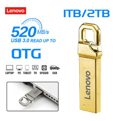 محرك أقراص فلاش USB معدني عالي السرعة من لينوفو بسعة 2 تيرابايت بمنفذ USB 3.0 بسعة 1 تيرابايت و512 جيجابايت، محرك أقراص USB محمول مقاوم للماء