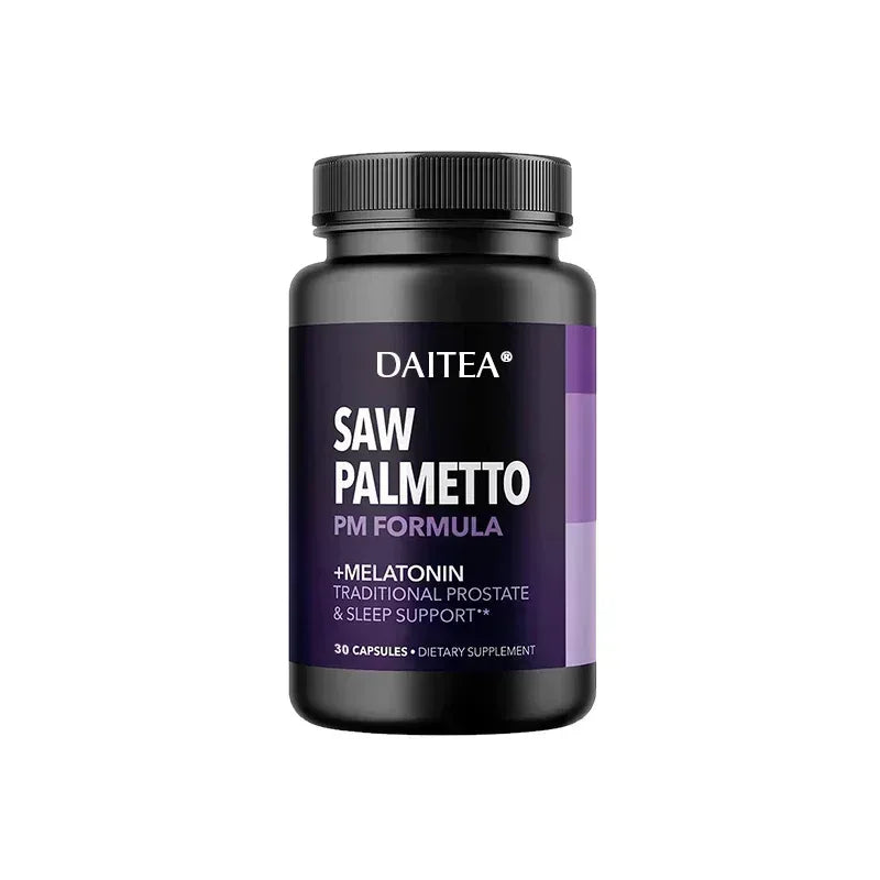 DAITEA saw palmetto PM formula supplement bottle with 30 capsules label