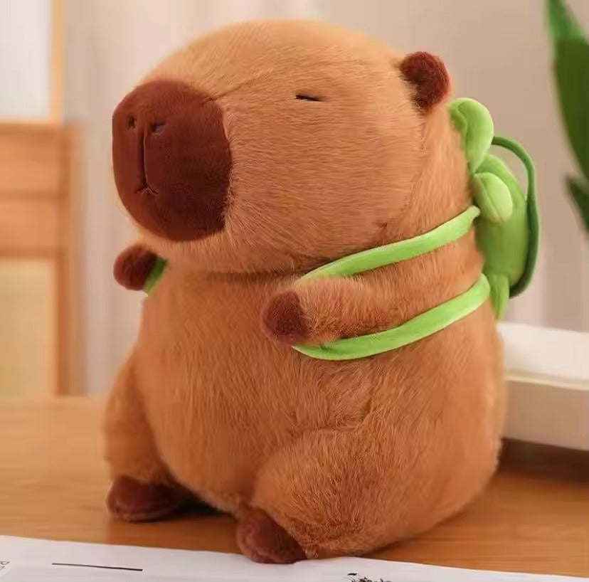 Adorable Capybara Plush Toy – Soft Stuffed Animal with Turtle Backpack