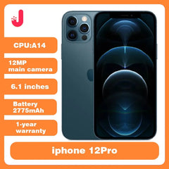 هاتف iPhone 12 pro 128GB/256GB ROM مفتوح، هاتف ذكي، Face ID، شاشة OLED مقاس 6.1 بوصة، كاميرا A14 بدقة 12 ميجابكسل، هاتف محمول iphone 12pro