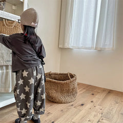7030-1 Children Pants autumn boys and girls loose leg pants children harem cotton printed pants girl's pants