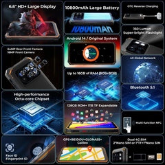 [World Premiere] HOTWAV Cyber 13 Rugged Phone 150LM Flashlight 8GB 128GB Smartphone 6.6'' HD+ 10800mAh 64MP Android 14 Cellphone