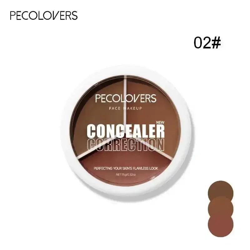 Concealer palette 02# with three brown correction shades in round compact