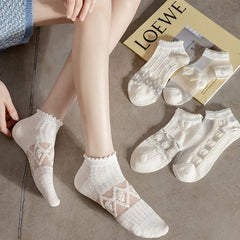 5 Pairs/Lot Summer Short Women White Socks Low Tube Cool Socks Set Cute Print Ankle Foot Cover Fashion New Kawaii Sock