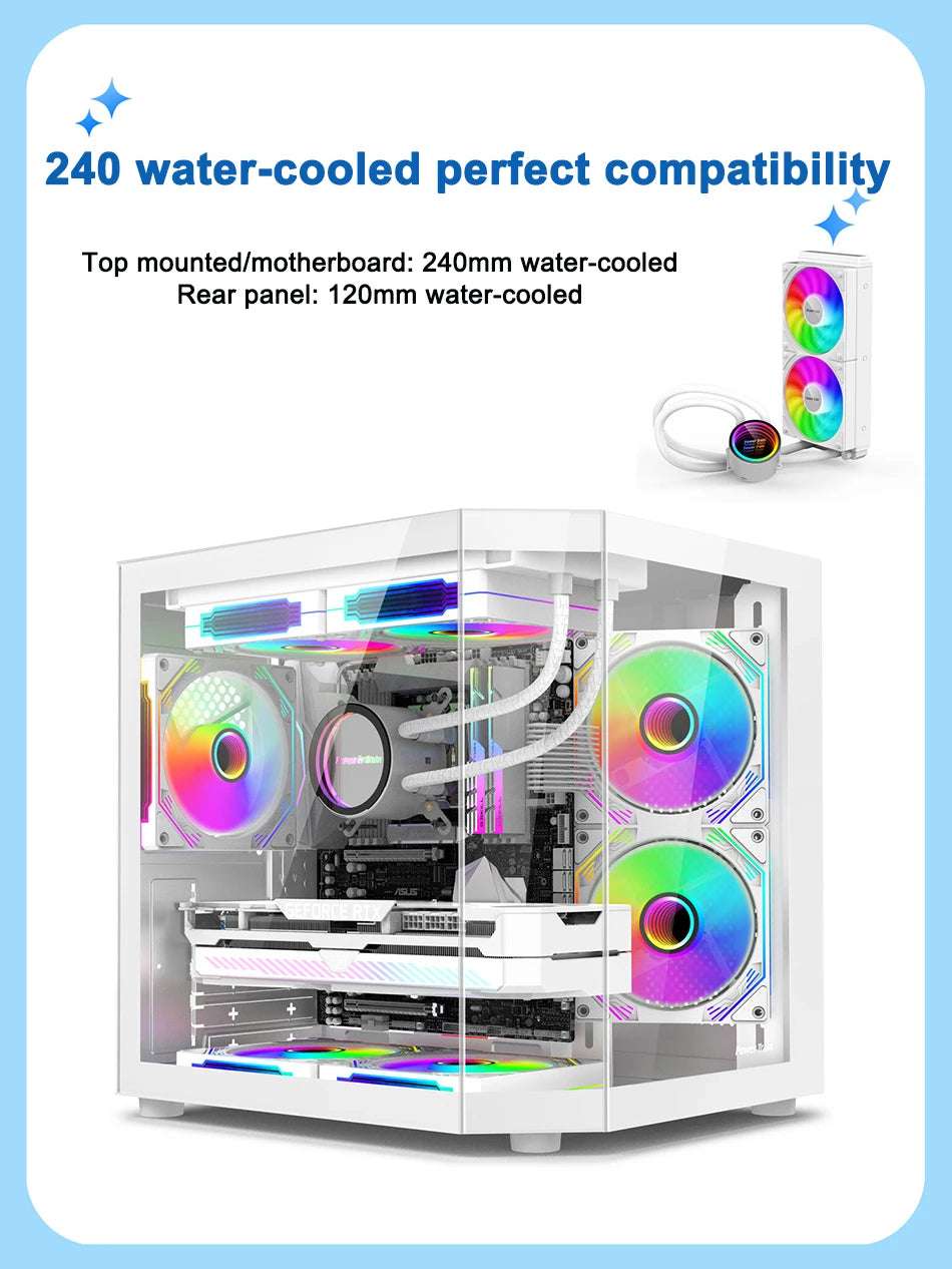 Power Train Star Realm M-ATX Desktop Computer Case Without Pillars Three Sided Glass Panoramic Sea View Room 240 Water Cooling
