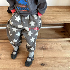 7030-1 Children Pants autumn boys and girls loose leg pants children harem cotton printed pants girl's pants