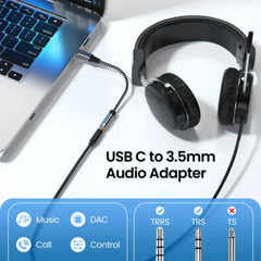 كابل USB C إلى 3.5 مم صوت AUX محول سماعة رأس من النوع C إلى مقبس 3.5 مم لجهاز Macbook Air Huawei Xiaomi Samsung Galaxy S24 S23 S22