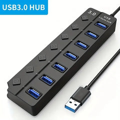 موزع USB 3.0 مزود بـ 4/7 منافذ مع مؤشر LED للتحكم في التبديل المستقل لأجهزة الكمبيوتر المحمول ومحركات الأقراص الصلبة والطابعات والكاميرا ولوحة المفاتيح