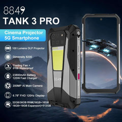 Unihertz Tank 3 Pro 8849 with 100 Lumens 5G Projector phone,32GB/36GB RAM,512GB ROM,23800mAh 120W,200MP Camera,Bluetooth 5.3,NFC