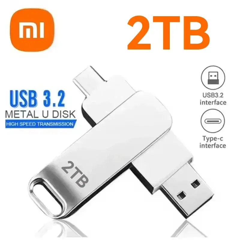 Silver USB 3.2 metal flash drive with USB-A plug and loop, 2TB capacity